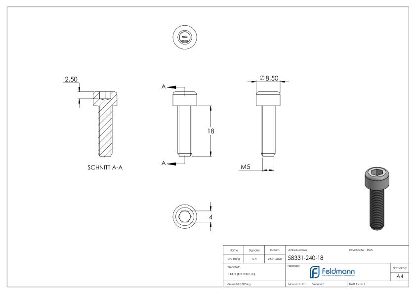 Zylinderkopfschraube M5x18, V2A, DIN 912 Zylinderkopfschraube M5x18, V2A, DIN 912