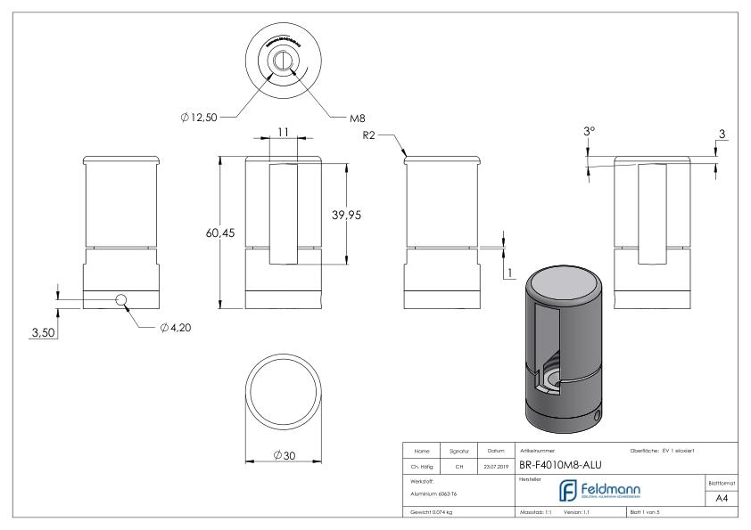 Brenk Grundhalter für Flachstäbe 40x10mm, ALU