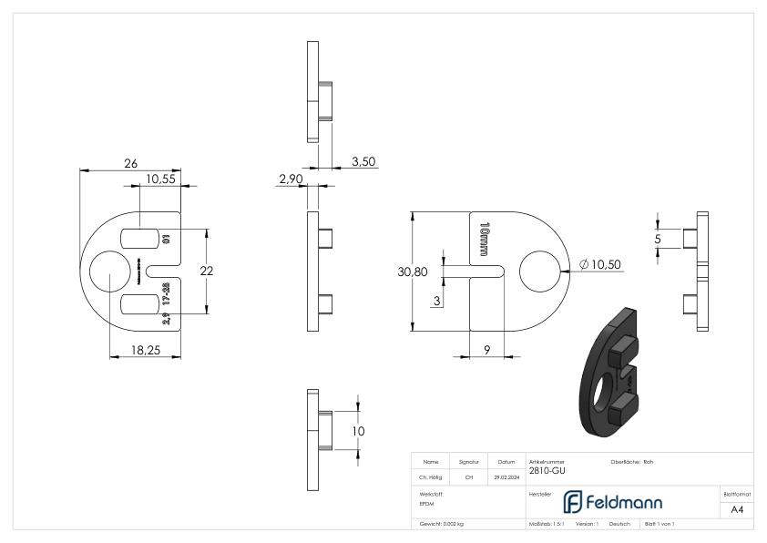 Gummi für Mod. 28, ESG-Glas 10mm