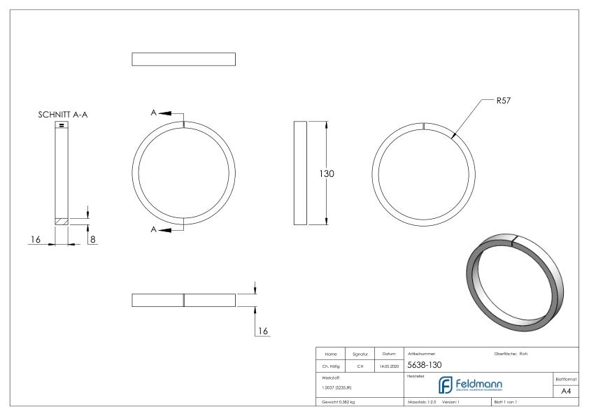 Ring 16x8mm, AußenØ 130mm