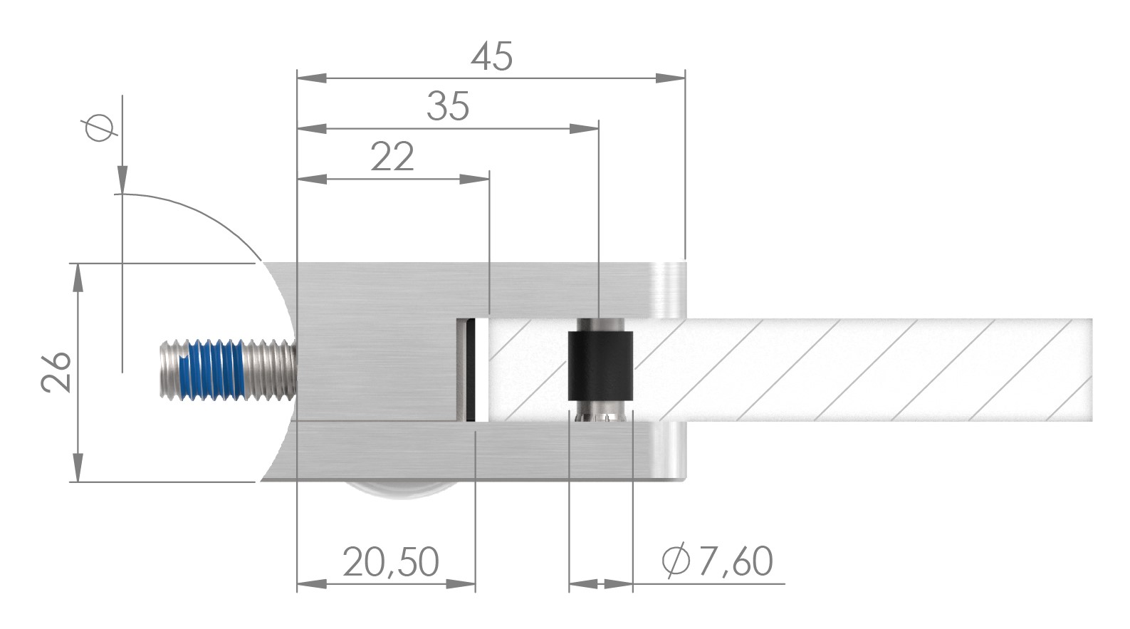 Glasklemme Mod. 31, Anschluss: 33,7mm, V4A