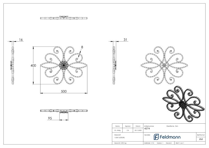 Mittelelement 16x8mm, 500x400mm