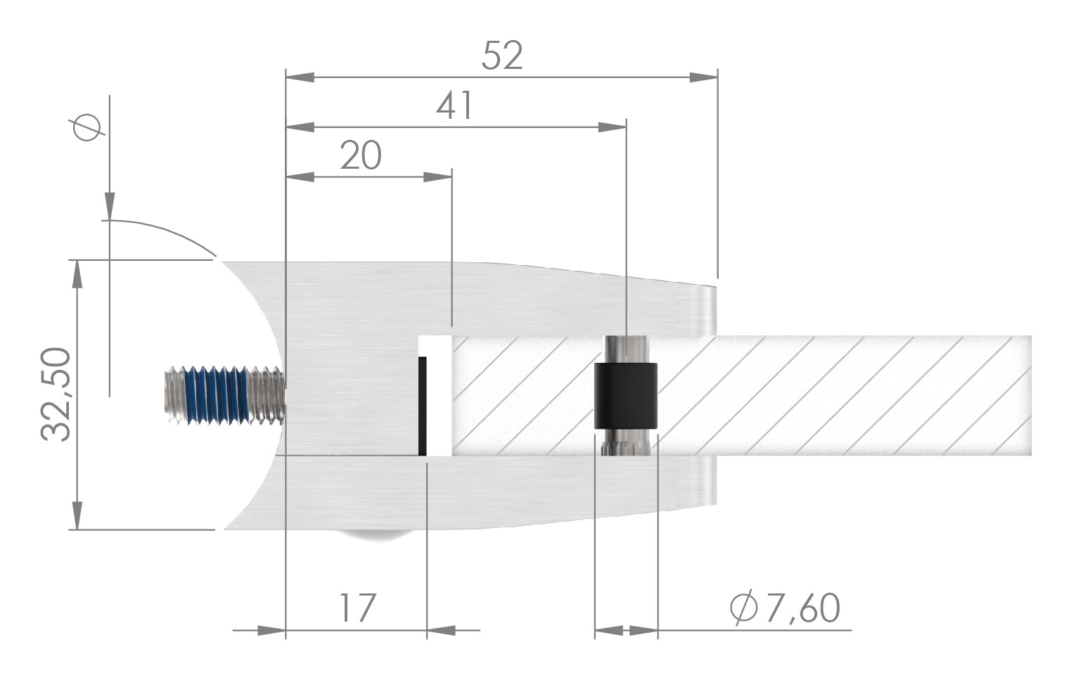 Glasklemme Mod. 34, Anschluss: 42,4mm, V2A Glasklemme Mod. 34, Anschluss: 42,4mm, V2A