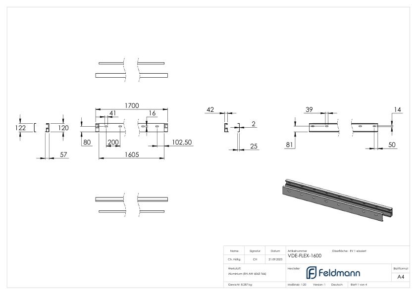 FLEX:MOUNT PRO Profil-Set für eleganza canopy Vordach 1600