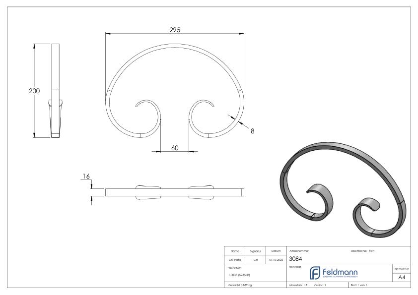 C-Schnecke 16x8mm, 200x295mm