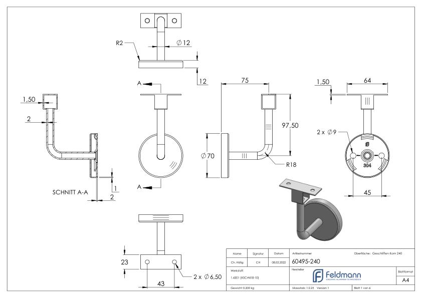 Handlaufhalter für LED Handlauf  (Ronde und Bügel verschweißt), V2A