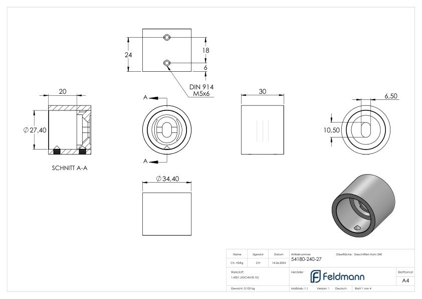 Wandbefestigung für Rohr 26,9mm, V2A Wandbefestigung für Rohr 26,9mm, V2A