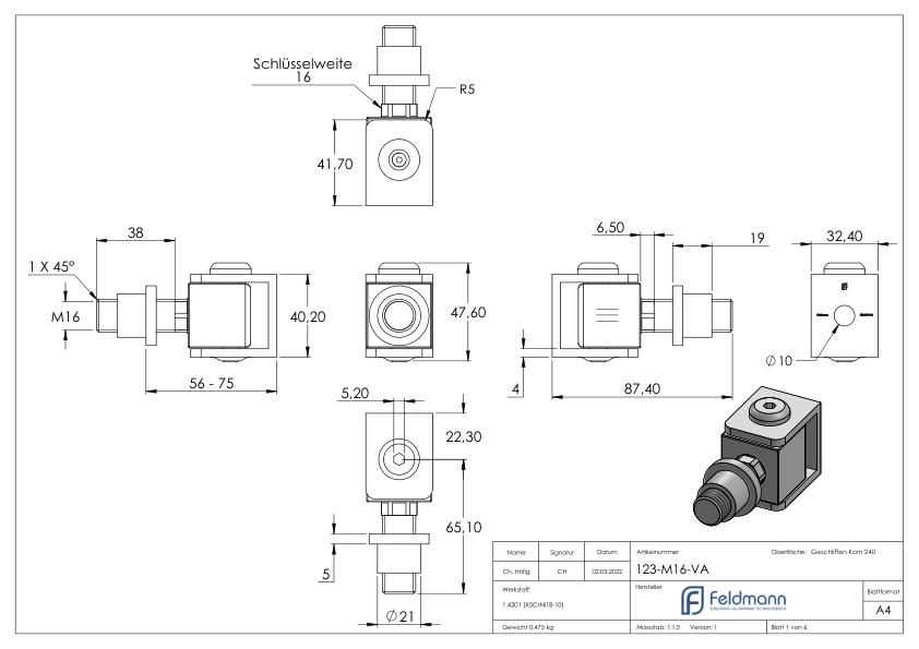 Verstellbares Torband mit Gewindehülse M16, V2A Verstellbares Torband mit Gewindehülse M16, V2A