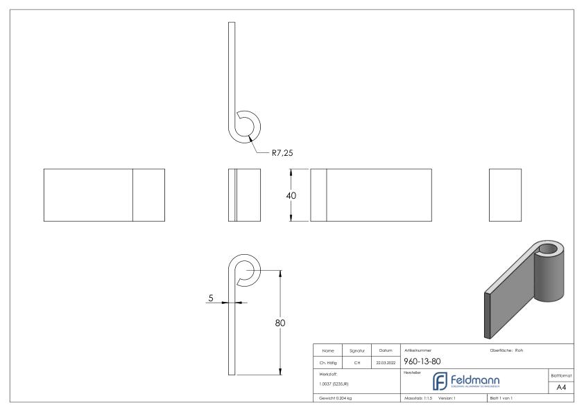 Anschweißband für Ø 13mm, L: 80mm Anschweißband für Ø 13mm, L: 80mm