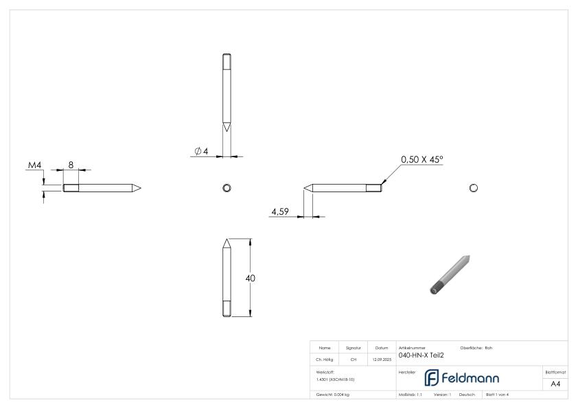 Befestigungsmaterial für Hausnummern mit M4 Gewinde, V2A