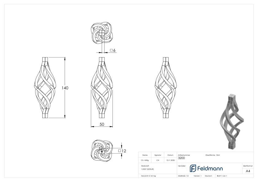 Zirbel 4x6x6mm, 140x50mm