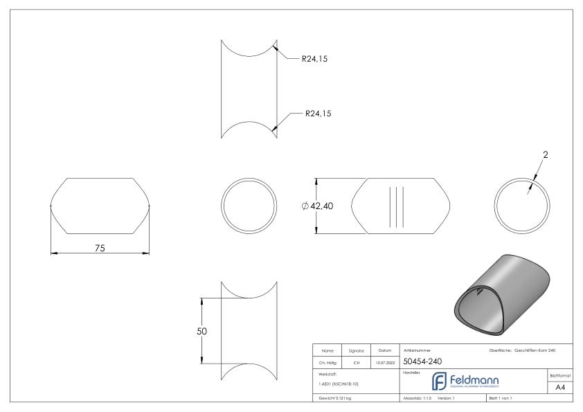 Rohrverbindungsstück von 48,3 / 48,3mm