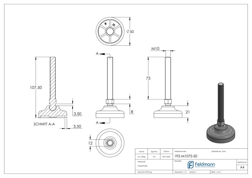 Schwerlast-Maschinenfuß M10x75