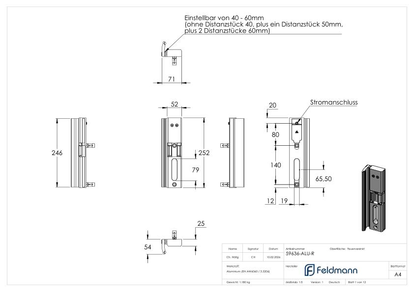 Elekterischer Öffner, MODULEC-SA-R - stromlos geschlossen- in Aluminium silber