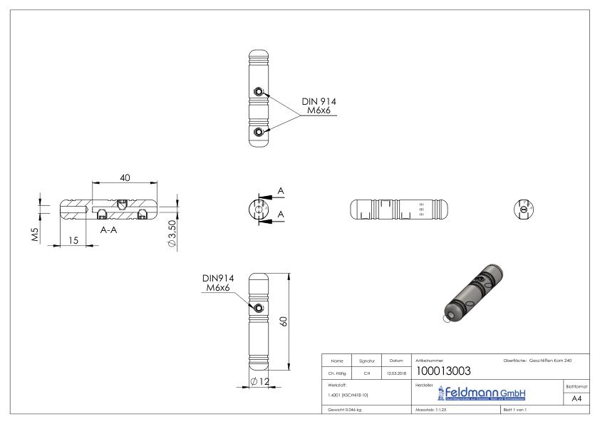 Gewindeterminal zur Selbstmontage, für 3mm Seil, V2A