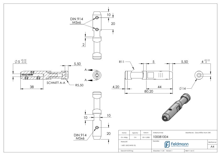 Seilhalter für 4mm Seil, V2A Seilhalter für 4mm Seil, V2A