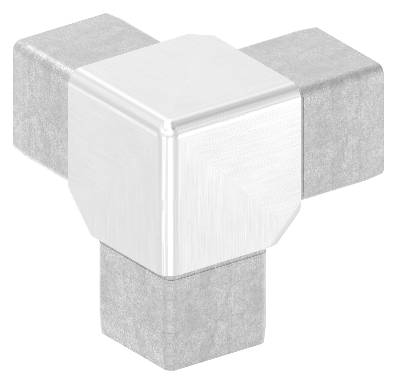 Eckstück 90° mit 3 Abgängen für Rohr 40x40x3,0mm, V4A