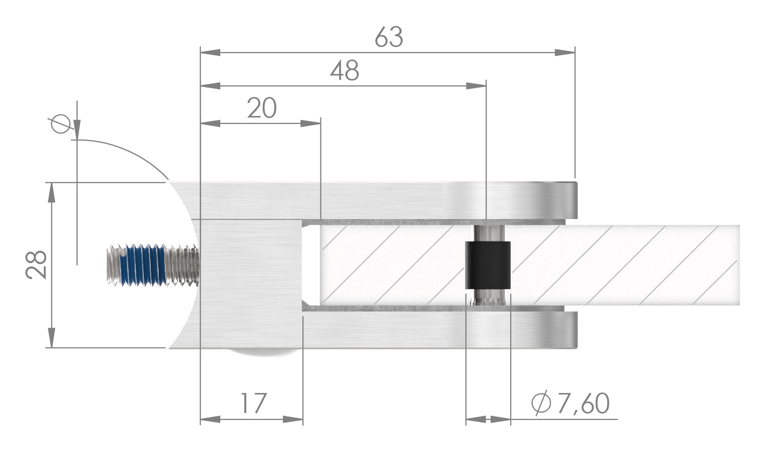 Glasklemme Mod. 32, Anschluss: 42,4mm, V4A