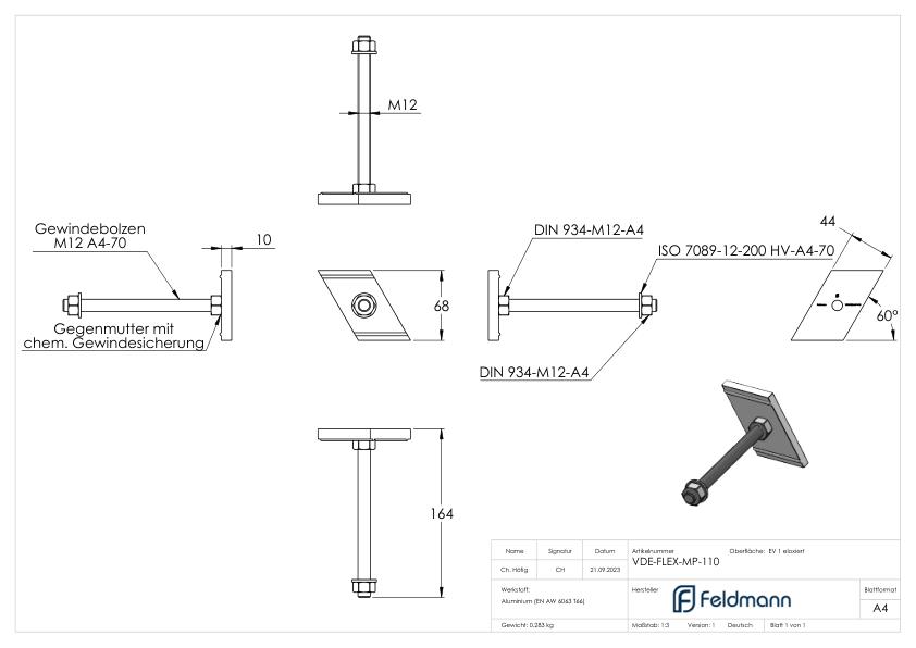 Montage-Platte für Montage-System FLEX:MOUNT PRO, L=164mm