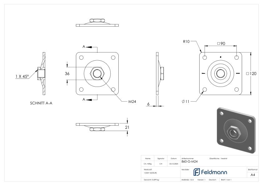 Verstellbare Mauerplatte für M24, verzinkt