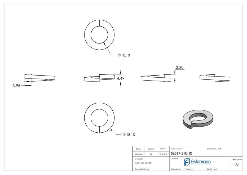 Federring für M10 Schrauben, glatt, DIN 127, V2A