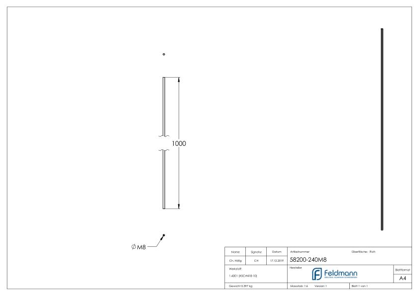 Gewindestange V2A L:1m, M8 Rechtsgewinde