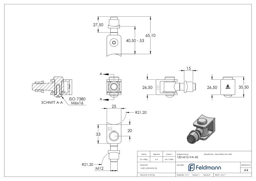 Torband mit Gewindehülse M12 für Rohr 42,4mm, V2A Torband mit Gewindehülse M12 für Rohr 42,4mm, V2A