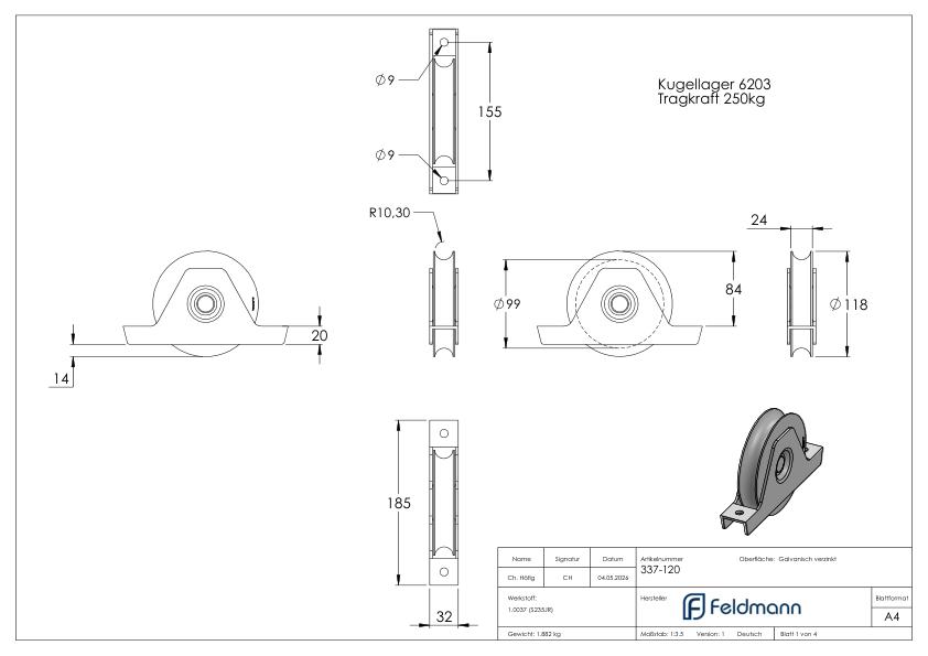 Schiebetorrolle mit Rundrille
