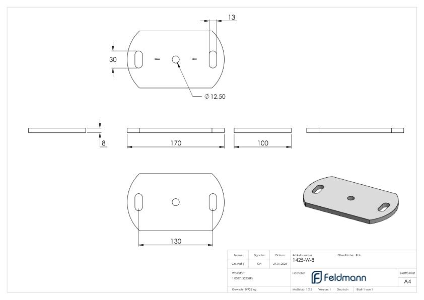 Ankerplatte 170x100x8mm