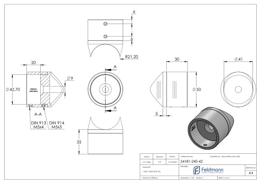 Befestigung für Rohr 42,4mm an 42,4mm