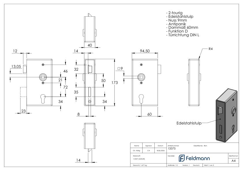 Anti-Panikschloss 40mm mit Durchgangfunktion DIN L