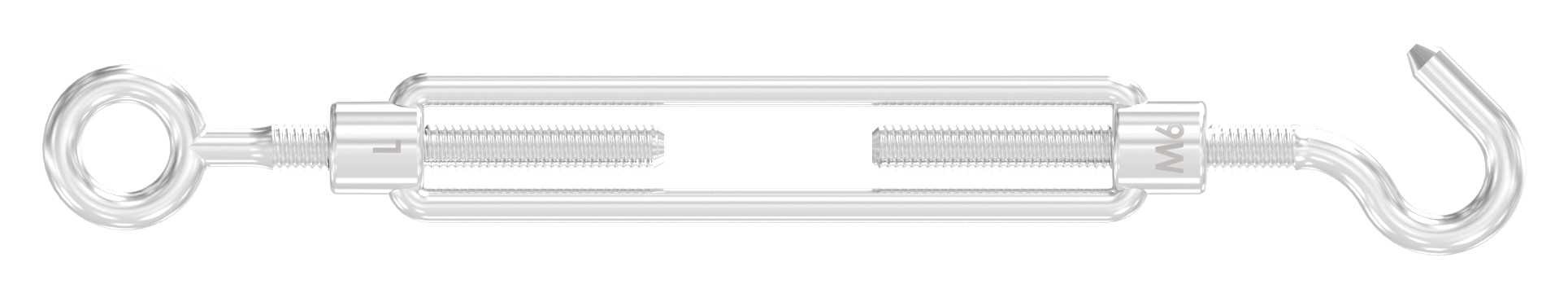 Spannschloss mit Öse / Haken, Rundeisen: 6mm, V4A