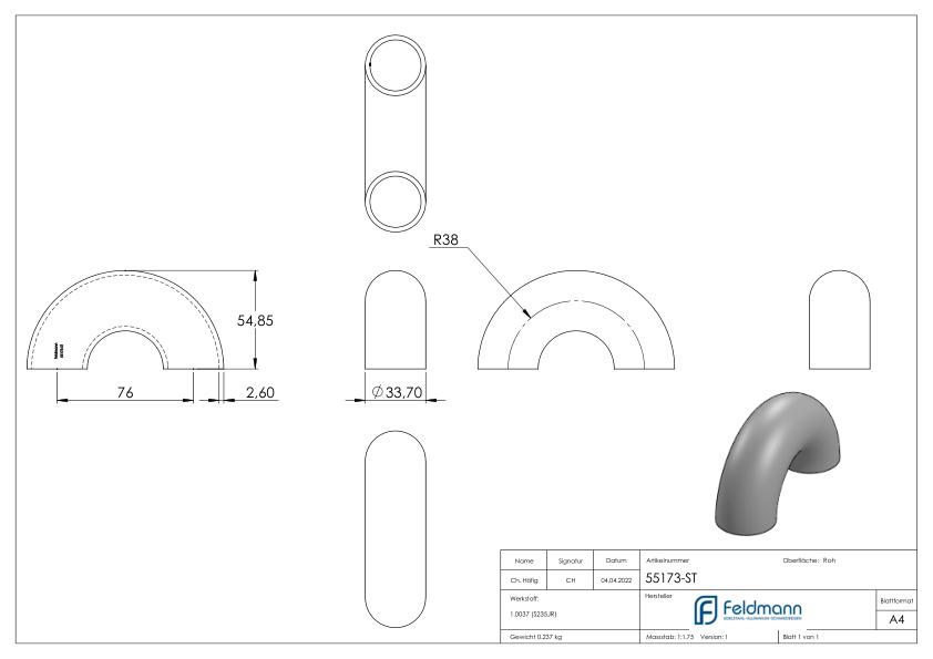 Schweißbogen 180°, 33,7x2,6mm Schweißbogen 180°, 33,7x2,6mm