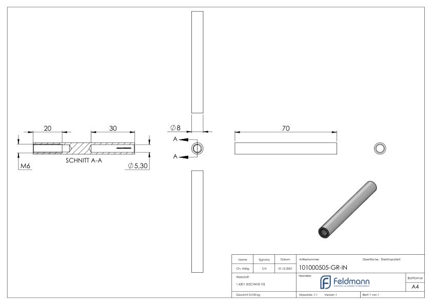 Gewindeterminal für Seil 5mm, V2A