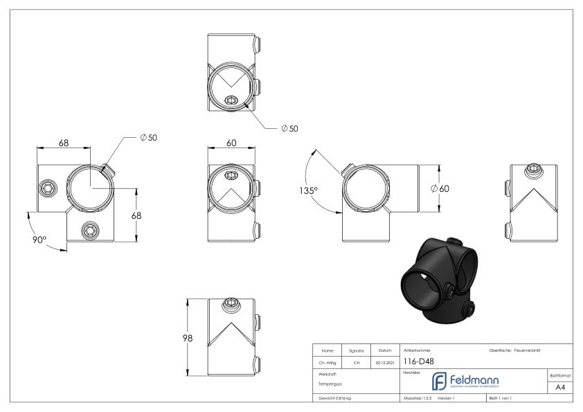 Eckstück, für Rohr Ø 48,3mm