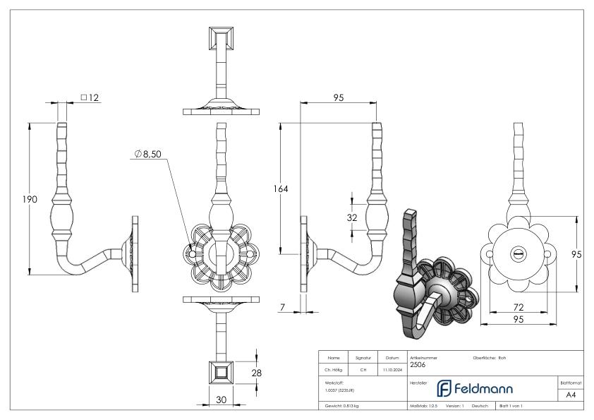 Handlaufträger mit Ronde 93mm, flach