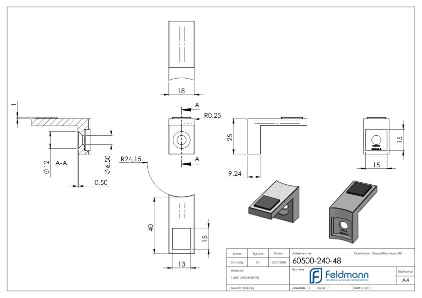 Halteboden mit Anschluss 48,3mm, V2A Halteboden mit Anschluss 48,3mm, V2A