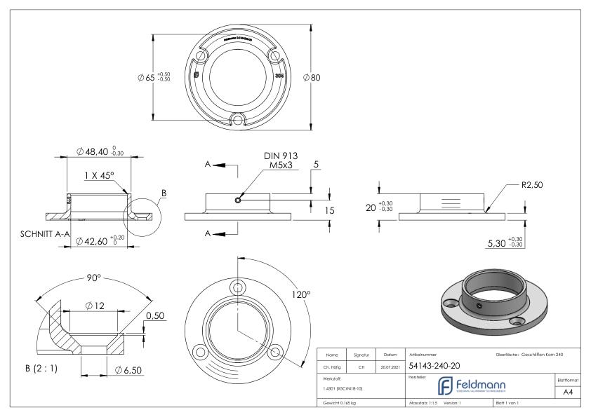 Wand- und Bodenanker, für Rohr 42,4mm, V2A Wand- und Bodenanker, für Rohr 42,4mm, V2A
