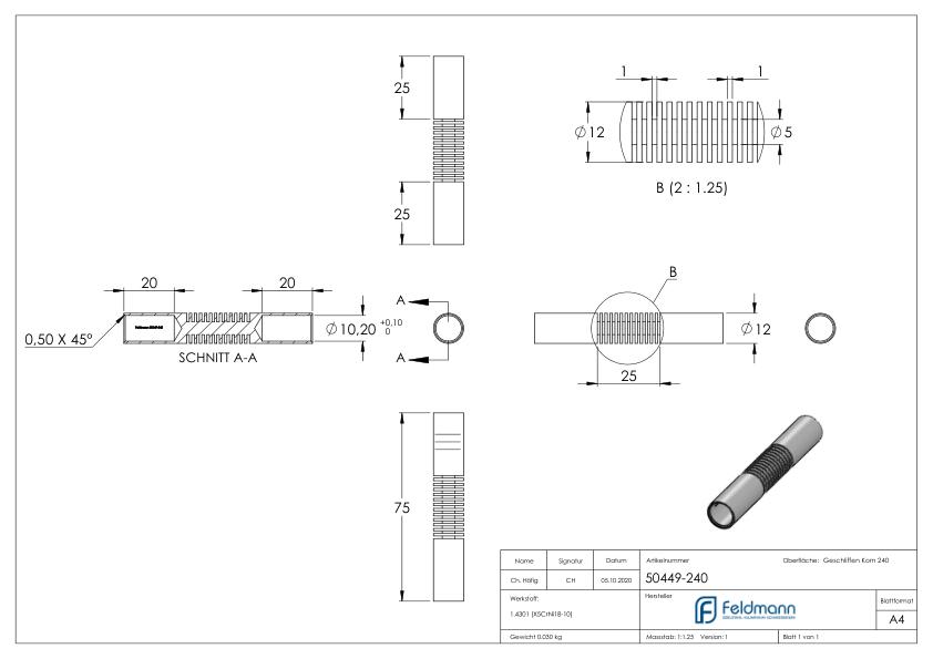 Rundstabverbinder (zum Biegen), für 10mm Rund, V2A