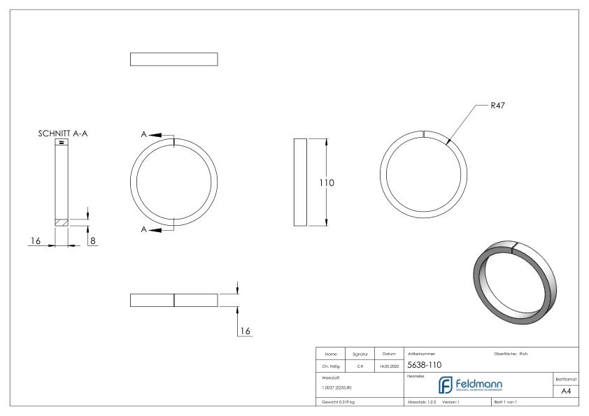 Ring 16x8mm, AußenØ 110mm