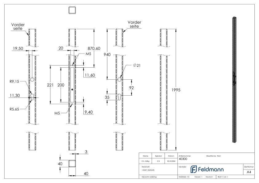 Schlossrohr 40x40x3,0 gehämmert, L:2000mm Schlossrohr 40x40x3,0 gehämmert, L:2000mm