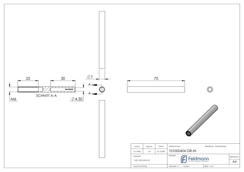 Gewindeterminal für Seil 4mm, V2A