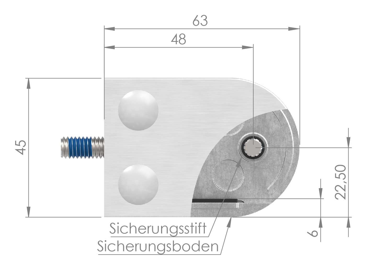 Glasklemme Mod. 38, Anschluss: 42,4mm, V2A