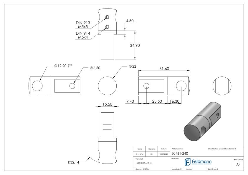 Querstabhalter (Montage zwischen zwei Flacheisen), Bohrung 12,2mm, V2A Querstabhalter (Montage zwischen zwei Flacheisen), Bohrung 12,2mm, V2A