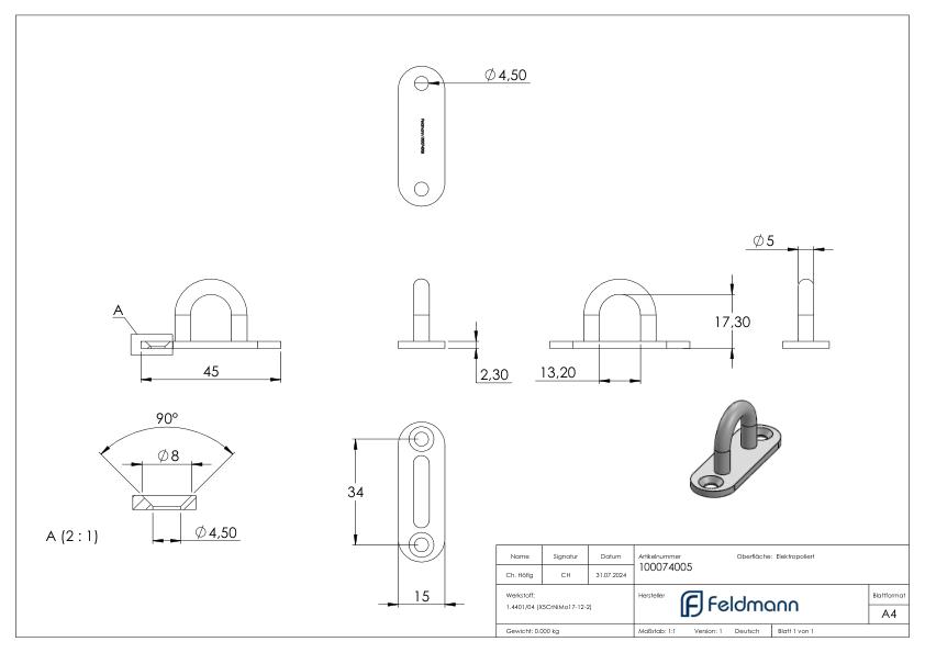 Befestigungsöse mit ovaler Platte V4A