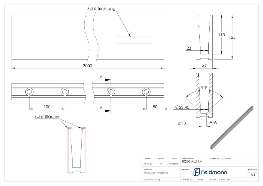 Alu-Profil ELEGANZA STRONG aufgesetzte Montage, L: 3000mm