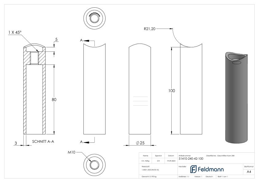Wandhalter für Rohr 42,4mm, L: 100mm, V2A Wandhalter für Rohr 42,4mm, L: 100mm, V2A