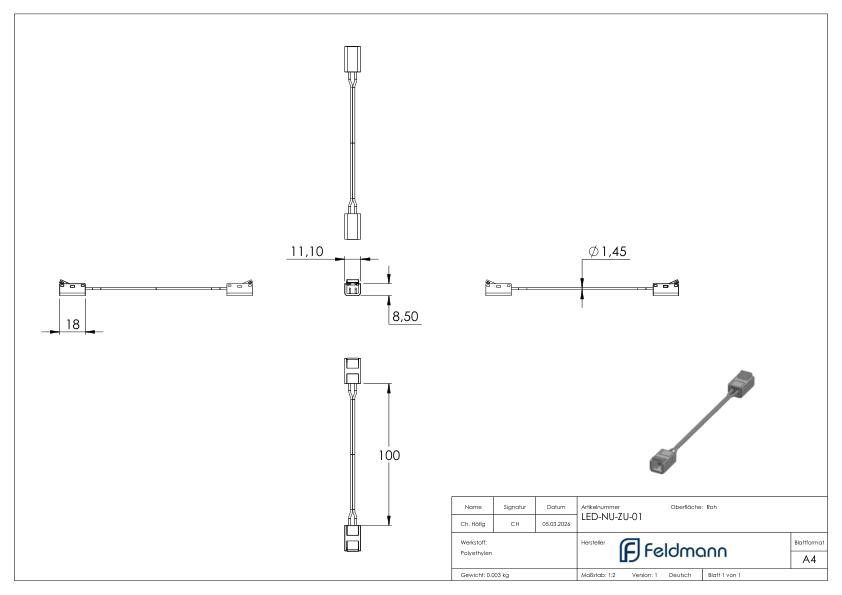 LED-Band Steckverbinder mit Verbindungskabel, für IP00 LED-Band