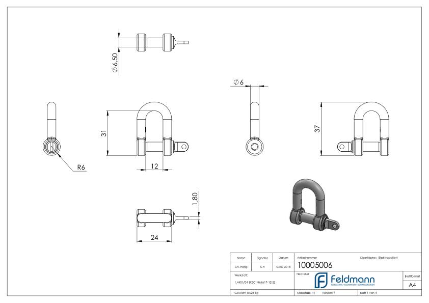 Schäkel, M6, V4A Schäkel, M6, V4A