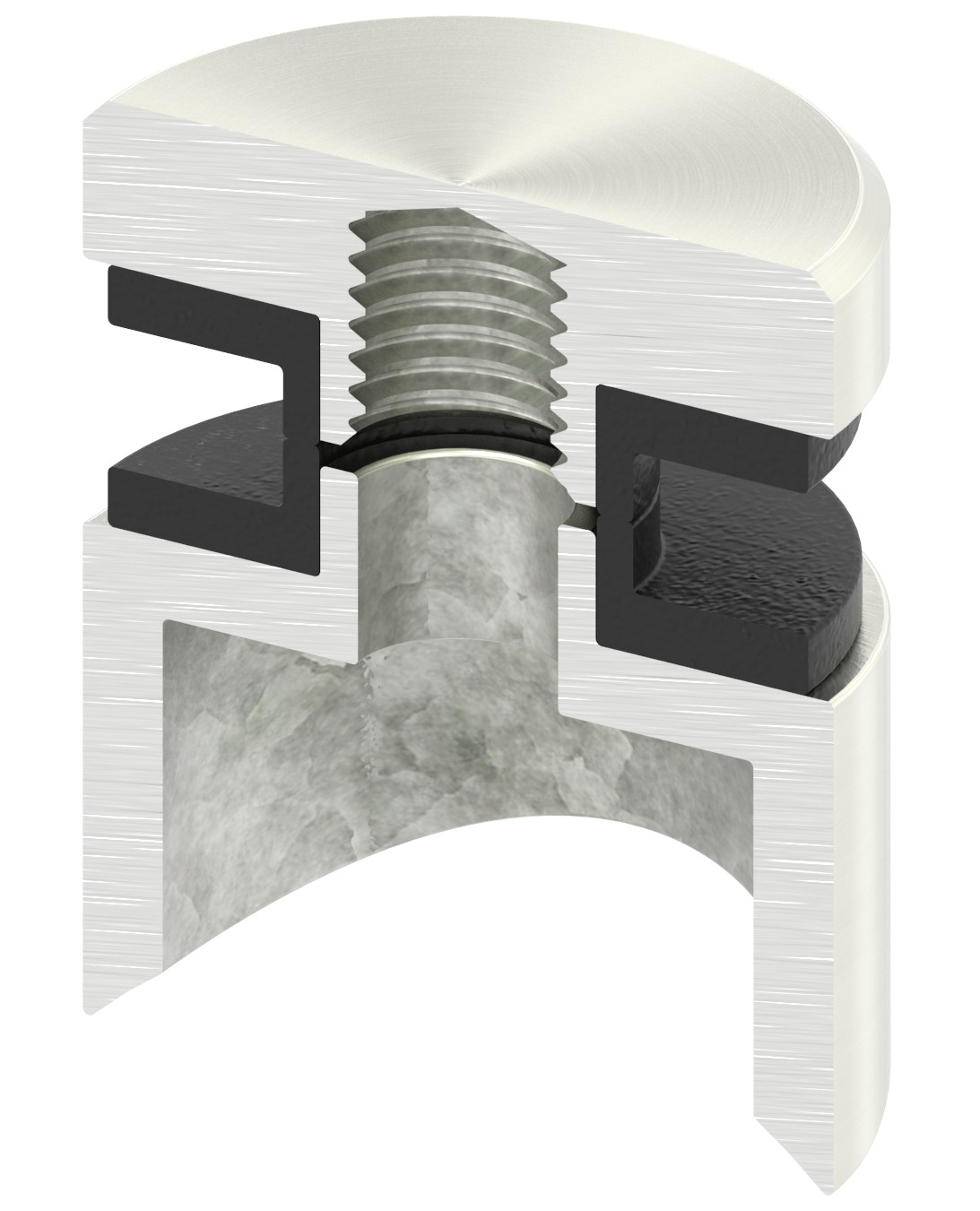 Glaspunkthalter 30mm, Anschluss: 42,4mm, VA-Effekt Glaspunkthalter 30mm, Anschluss: 42,4mm, VA-Effekt